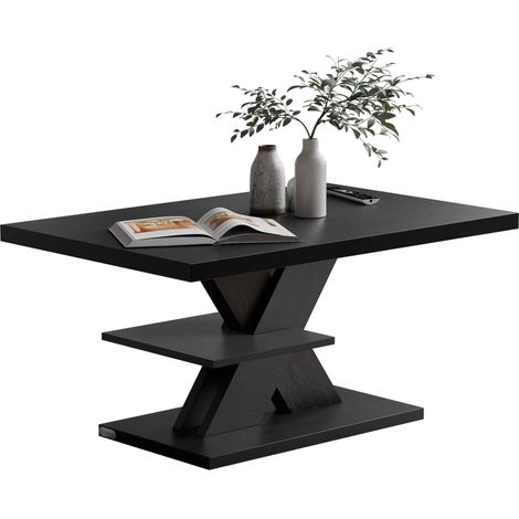 CASARIA® Mesa de centro Detroit 90x60x45cm 2 Tableros Madera Soporta 50kg Resistente a Rasguños Mesa de Salón Moderna Negro