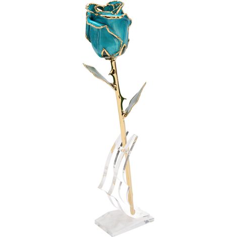 Rose Bleu Ciel 24K Or Plaqué, Rose Décorative Dorée avec Support, Cadeau pour Saint-Valentin, Noël, Fête des Mères (1/5)