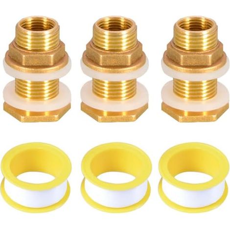 Lot de 3 raccords de citerne d'eau de pluie 1/2", raccord cloisons multifonctions, passages de réservoir en laiton, raccord de fût pour robinets, citernes d'eau et réservoirs d'eau (1/5)