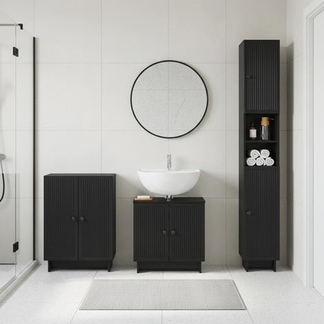vidaXL 3 Piece Bathroom Cabinet Set EDE Black Engineered Wood (1/5)