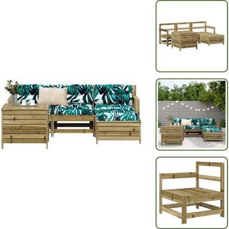 The Living Store 5-tlg. Garten-Sofagarnitur Kiefernholz Imprägniert - Gartensofas - Loungemöbel - Gartenlounge - Rattan Möbel - Holz Gartenmöbel