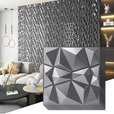 Lot de 33 panneaux 3D à motif diamant pour décoration d'intérieur Salon, fond mural TV, chambre à coucher, configuration de jeu, Argenté (1/5)