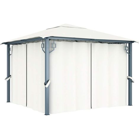 Tonnelle de Jardin Tente de réception - Rapide à Installer avec rideau 300x300 cm Crème Aluminium BV161552 - BonneVie (1/5)