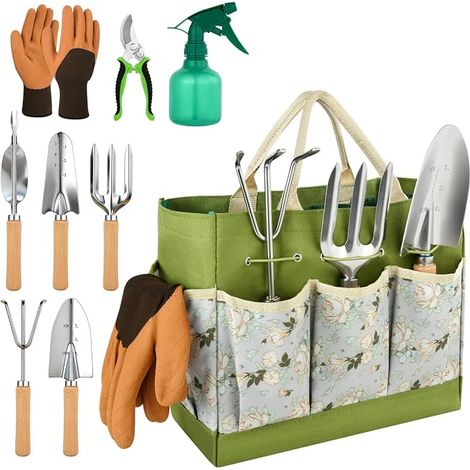 Gardening Tool Set, 9 Piece Gardening Tool Kit, Stainless Steel Gardening Set with Non-Slip Handle, with Storage Bag Gardening Kit (1/5)