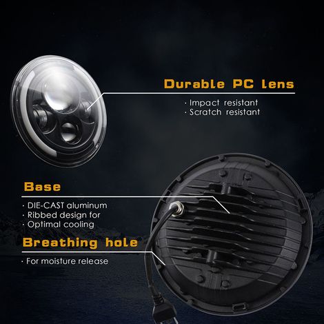 Anillo de luz LED Angel Eyes de 7 pulgadas, 150 vatios, H4/H13 (1/3)