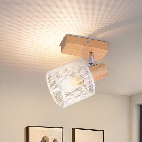 GBLY Deckenstrahler weiß Deckenlampe Holz - Deckenleuchte E14 Deckenleuchte Schwenkbar 350° 1 Flammig Max.25w Wohnzimmerlampe Modern Für Wohnzimmer Schlafzimmer Küche Flur Innen Holzoptik
