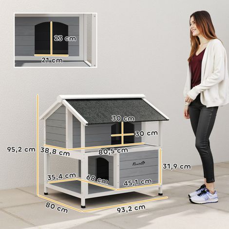 Niche chien et chat extérieur, abri imperméable avec toit ouvrant, cabane en bois épicéa, 80x93x95 cm, gris, maisonnette pour animal dehors (1/5)