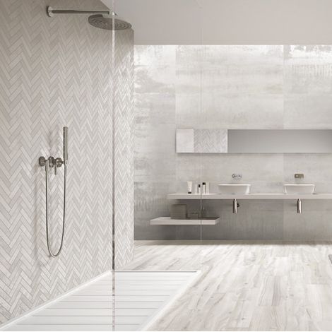 Aelle - Mosaique sol / mur effet métal chevron blanc 28,1x28,1 cm IONIC MAGNETIC WHITE (1/3)