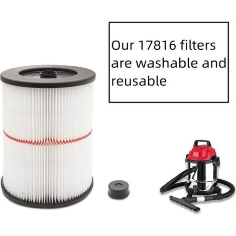 Filtre De Remplacement - Pour Aspirateur Eau Poussiere 5 Galons Et Plus - Diametre 17 Cm Hauteur 21 1 Cm - Reutilisable - 1 Unite (1/5)