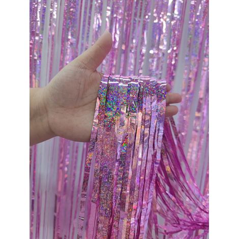 1pc guirlande rideau de pluie en plastique pour décoration de fête, rideau à perles PET, décoration de fond festive pour événements : 1m2m rose bébé (1/5)