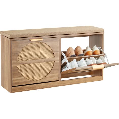 VEVOR Panca Portascarpe 988 x 240 x 500 mm, Panca deIngresso Scarpiera Stile Rattan, Scarpiera con Cuscini 4 Scomparti Ante in Rattan Capacita di Carico 200 kg, per Ingresso, Corridoio (1/5)