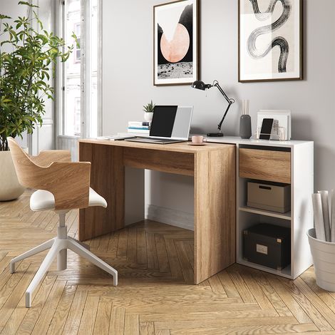 Escritorio Ben, Blanco/Sonoma, 145 x 46.4 cm, Vicco