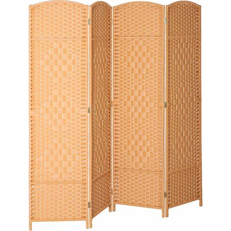 4-Panel Folding Room Divider, Polypropylene, Pine Wood