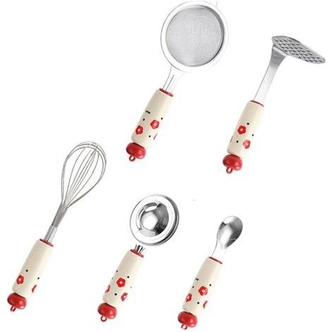 Juego de utensilios de cocina Dopamine, suplemento dietético, colador, cuchara para bebé, separador de yemas de huevo, tamiz fino, juego de 5 piezas (1/5)
