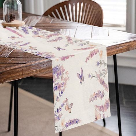 Chemin de table violet - Motif printemps - Lavande - Moderne - 33 x 183 cm - Lavable - Pour cuisine, salle à manger, fête, jardin (1/5)