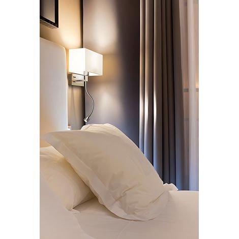 Applique En Métal Chrome Brossé Série 10S45882 Avec Abat-Jour En Tissu Blanc, Ampoule E14 Et Led Intégrée, Orientation Gauche - Marque Perenz