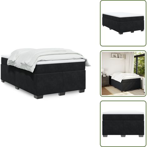 The Living Store Sommier à lattes de lit avec matelas Noir 120x200 cm Velours - Lit Double - Lit Velours - Matelas Ressorts Ensachés - Surmatelas - Cadre Lit (1/5)