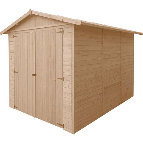 Garage in legno 6 m2 - esterne A222x320x244 cm - in pannelli in legno naturale  - Capanno da giardino – Rimessa auto e attrezzi - TIMBELA M105 (1/7)