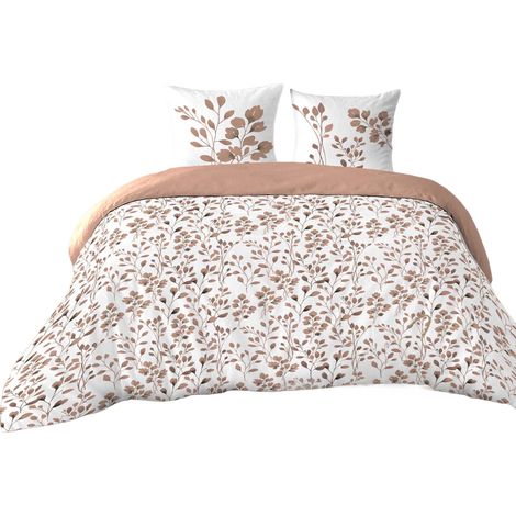 Bettwäsche-Set aus Baumwolle mit Pflanzenmotiv, 240 x 220 cm, beige
