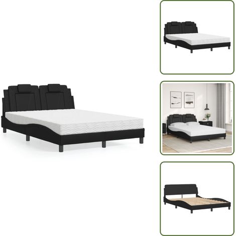 The Living Store Lit avec matelas noir 120x200 cm similicuir - Lit Double - Lit Avec Matelas - Lit Design - Lit Moderne - Lit Confortable