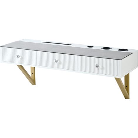 Tocador blanco con 3 cajones, tablero de vidrio, soporte para tablet y portavasos, 120 x 40 x 45 cm (1/5)