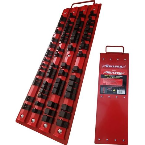 Neilsen 80pc Socket Rail Tray 1/4" 3/8" 1/2" Organiser Storage Holder Metal