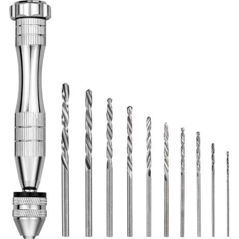 Bardusch-Mini Perceuse à Main avec 10 Micro Forets Hélicoïdaux 0.8mm 3.0mm Twist Drill Bits Mini Micro Outils de Forage à Main Pour Modèle Noyer Ambre Olive Nut (1/5)