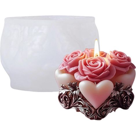 Moules en silicone en forme de rose pour bougies artisanales, savons, décorations de mariage, moules à bougies en silicone à motif floral en relief, outil de pâtisserie, multicolore (1/5)