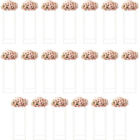 Lot de 20 présentoirs à fleurs carrés en métal blanc, cadres géométriques, support colonne pour centre de table, décoration pour mariage, cérémonie et réception (80cm haut) (1/5)