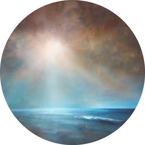 Papier peint panoramique mer effet peinture | Tapisserie panoramique ronge plage & ciel | Papier peint panoramique bleu & marron chambre adulte - 140 x 140 cm (3 pièces) (1/2)
