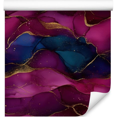 Papel pintado Ink en tonos burdeos, morado y azul marino para salón y dormitorio, 50x1000 cm. (1/5)