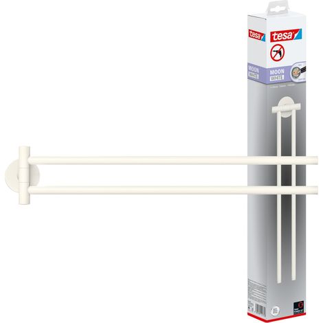 Tesa – Porte-serviettes 2 bras blanc mat – Fixation sans perçage – Capacité 2 kg – Convient pour carrelage, bois, verre, métal - S536392 (1/5)