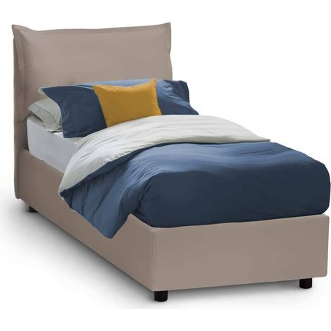 Talamo Italia Letto singolo Carmen, Letto contenitore con rivestimento in ecopelle, 100% Made in Italy, Apertura frontale, con materasso Cm 90x190 incluso, Tortora, con imballo rinforzato