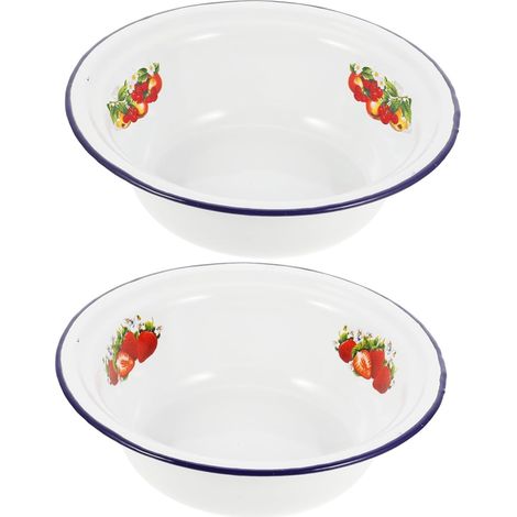Ensemble de 2 bols rétro en émail pour soupe et riz, à bord lisse et arrondi, sans bavures. (1/5)