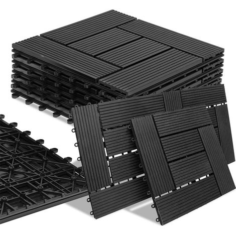 Set 11 Pezzi Piastrelle Pavimento WPC a Incastro da Esterno 30x30 cm Antracite (1/5)