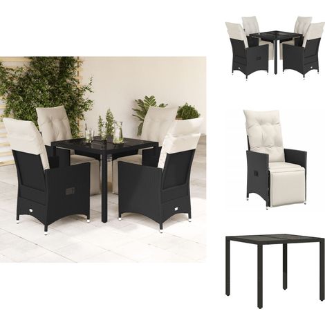 5-tlg. Garten-Essgruppe mit Kissen Schwarz Poly Rattan - Gartenset - Outdoor Möbel - Lounge Set - Relax Sessel - Gartenstuhl (1/5)