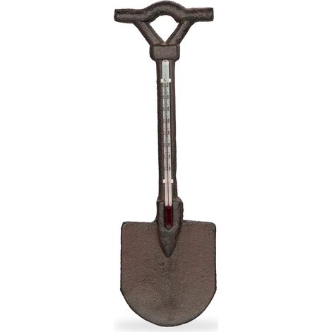 Thermomètre décoratif pour jardin, analogique, fonte de fer, mural, pelle, 30 x 9 cm, marron (1/5)