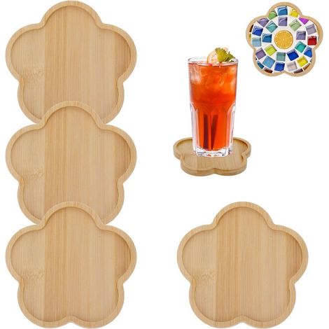 4er Set Bambus Untersetzer Blumenform, DIY Bastelset für Kinder (1/4)