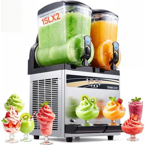 Machine à Granité 2x15 L Distributeur Boissons Glacées en Acier Inoxydable pour Smoothies Granitas Modèle X-300 (1/5)