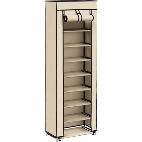 Armoire à Chaussures, Meuble Étagère de Rangement, avec housse Crème 57x29x162 cm Tissu OIB5239E (1/5)