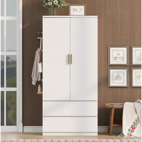 Armoire penderie 70x50x170 cm MDF blanc, 2 tiroirs, rangement latéral, gain de place – MEUBLIV (1/5)