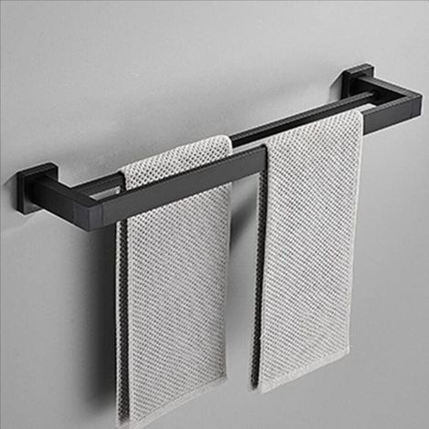 Porte-serviettes mural autocollant en aluminium, noir, sans perçage, pour cuisine et salle de bain 30cm