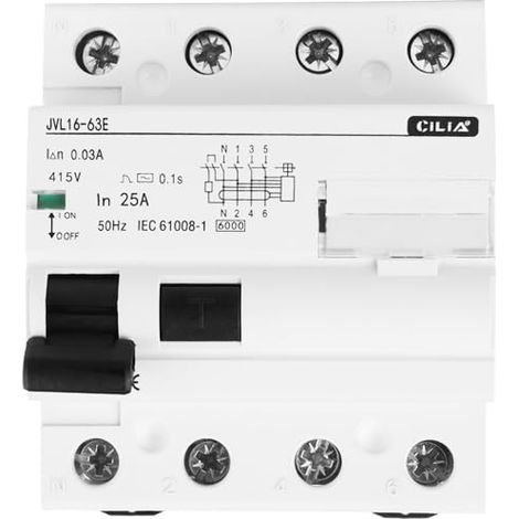 Interrupteur Différentiel pur Type AC 30mA 4P - Sauvegarde de Vie Industrielle 400V, 4 Modules DIN, RCCB, Protection des Installations Triphasées In=25A (JVL16-63-4P-25A) (1/5)