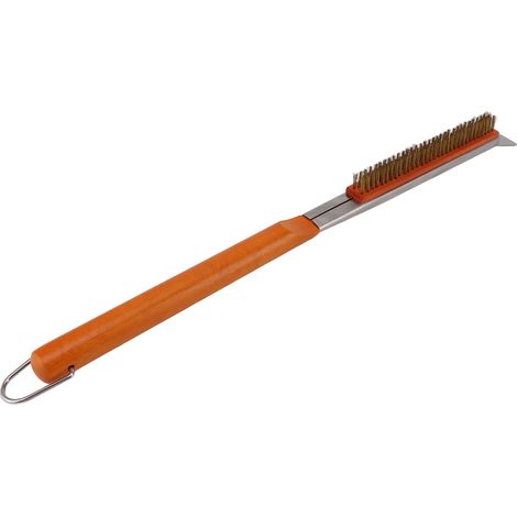 Brosse pour pierre à pizza avec manche en bois et poils en laiton amovibles - brosse de nettoyage facile pour les grils et les fours à pizza (1/5)