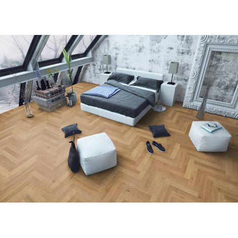 Parquet contrecollé en bois chêne baton rompu huilée - 14/3 x 90 x 540 mm - 0,58 m² - Aspect bois brut QUINCONCES (1/3)