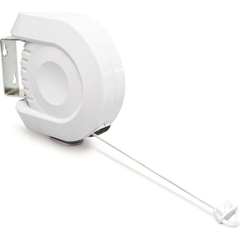 Corde à linges rétractable, 12 m, étendoir, usage intérieur/ extérieur, Séchoir, fil à linge, plastique, blanc (1/5)