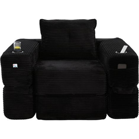 Canapé convertible en velours côtelé avec mousse haute densité, accoudoirs zippés, poches latérales et porte-gobelet, pour salon et appartement (1/5)