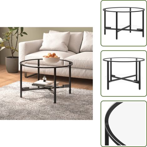 Tavolino laterale - vidaXL Tavolino da Salotto Nero e Trasparente 70 cm in Vetro Temperato - Tavolino di servizio