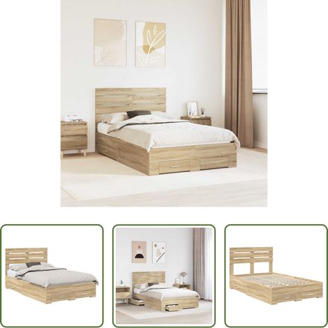 vidaXL Rangement de chambre - Cadre de lit avec tiroir avec tête de lit Bois d'ingénierie (1/5)