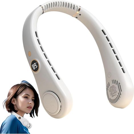 Ventilateur portatif Ventilateur sans lame mains libres Sans feuilles, rechargeable, conception de casque ventilateurs de refroidissement alimentés par USB pour femmes hommes, 5 vitesses (Blanc) (1/5)